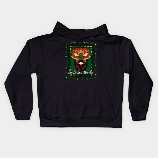 Day Of The Dead Reptile Sugar Skull Beard Kids Hoodie by RadStar